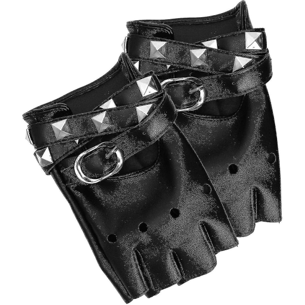 Sormettomat keinonahkakäsineet - Mustat Biker Punk -hanskat, joissa vyö ja niitti