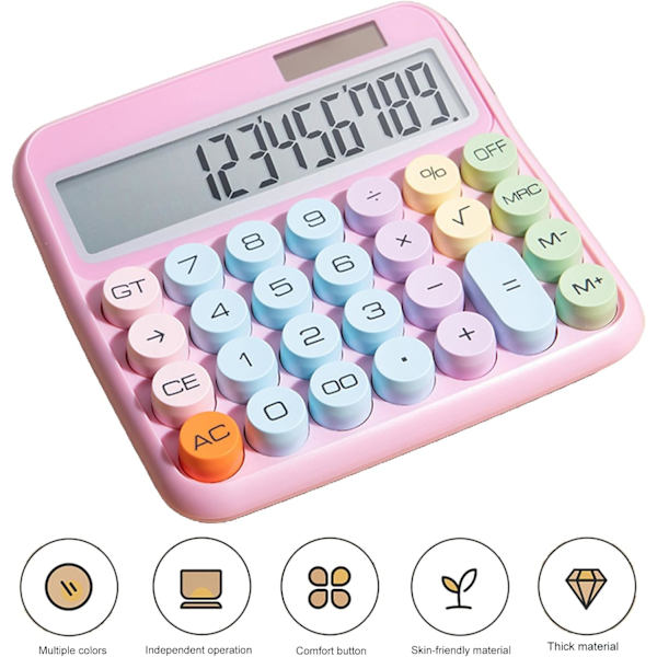 12-cifret standard lommeregner med stort LCD-display, solenergi og batteri, bordlommeregner til kontor, hjem, skole (inkluderer ikke batteri) - B