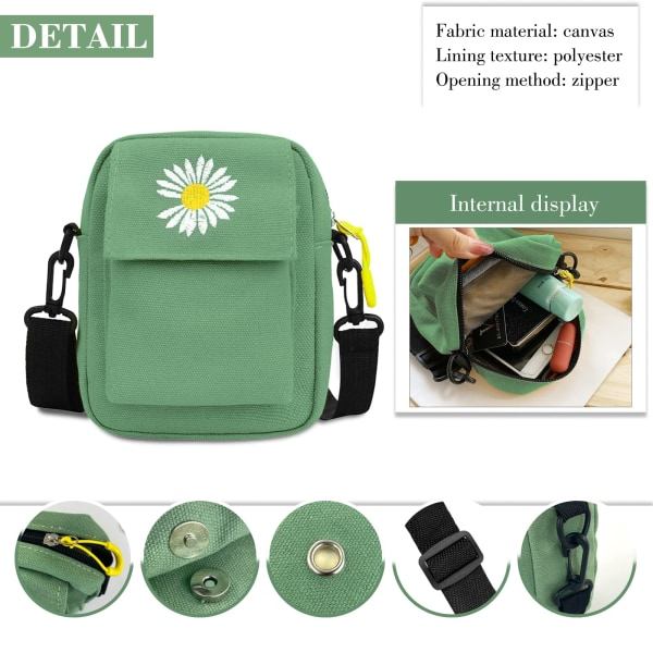 Crossbody-telefonväska, söt miniryggsäck i canvas med dragkedja, axelväska med dubbla lager, justerbar rem, mobiltelefonplånbok, väska för förvaring av småsaker