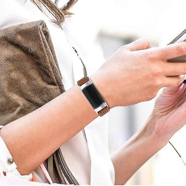 Premium Äkta Läder Justerbart Armbandsur för Fitbit Charge 6/5