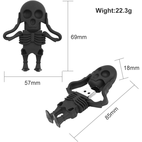 32 GB USB-flashdrev - Tegneserieformet skeletformet hukommelsespind - Nyhedspen-drev - Sejt USB-drev - Fantastiske gaver, sort