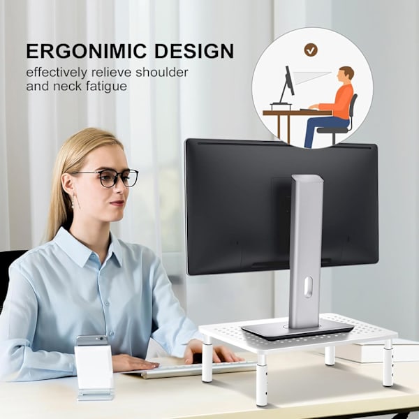 Computerskærm Riser Stand, Hvid, Metal til Laptop, Printer Hvid