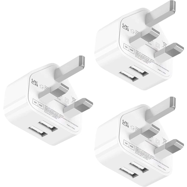3-Pack USB-plugg for iPhone 14 13 12 11 XS Max XS XR X 8 7 6 6S Plus 5 Plus SE Samsung Galaxy, LG, Android, mobiltelefon, 2.1A/5V Dual Port Power Adapter