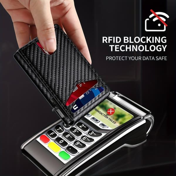 Mörkbrun kolfiberplånbok för män, RFID-blockering, popup-kortplats, magnetisk stängning Dark brown