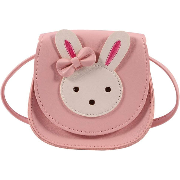 Perhk Tyttöjen Olkalaukku Laukku Söpö Pupu PU Nahkainen Käsilaukku Piirretty Eläin Mini Laukku Esikoululaisille Taaperoille Vauvatytöille (Pinkki)