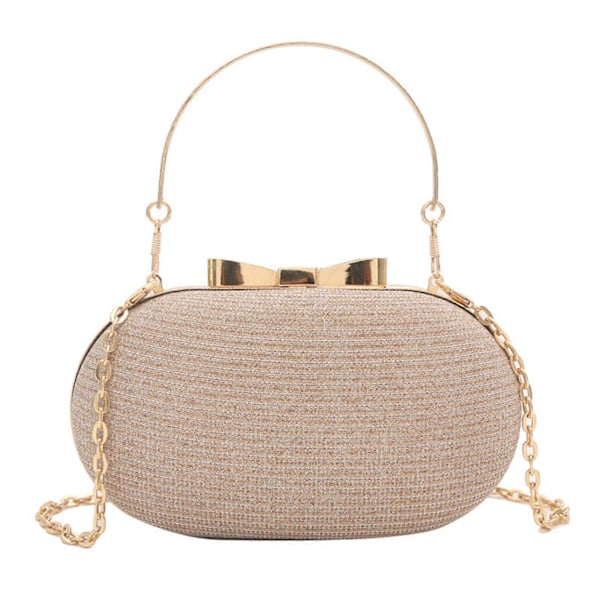 Soikea Glitter-PU-nahkainen iltalaukku käsilaukku yläkahvalla ja crossbody-ketjulla Hääjuhlat Pieni pyöreä käsilaukku Kulta Gold