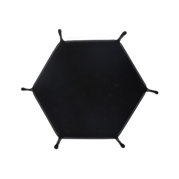 Terningbakke Læder Terning Foldbar Hexagon Bakke Terningholder Egnet Black