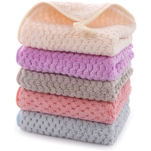 Small Towel Towel 5 Piece Kitchen Towel Set Coral Fleece Hanging Towel Quick Dry Super Absorbent Belt Loop