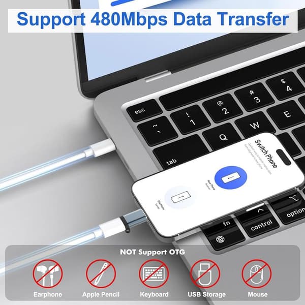 3-pack Lightning hona till USB-C-adapter, 36W snabbladdning och datasynkronisering för iPhone 15/16-serien, stöder inte ljud, OTG och 1:a generationens Apple Pencil