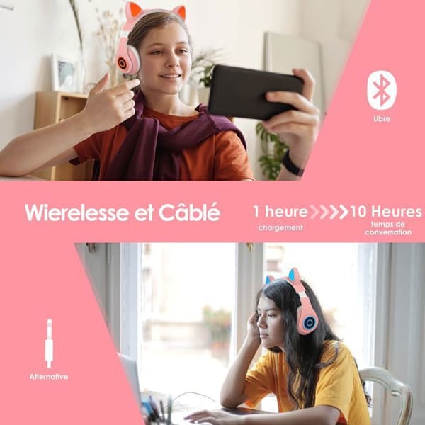 Trådlösa hörlurar - Uplayteck - Vikbart Bluetooth Chat Headset med Mikrofon Stereo Hörlurar för Barn Flickor för Telefon PC