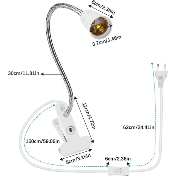 2pcs led table lamp socket E27 clamp bulb socket gooseneck lamp holder socket table lamp clamp socket with switch 360 lamp socket for reading, makeup