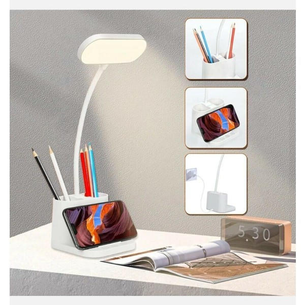 LED-pöytävalaisin Kynänpidike Puhelinteline USB-ladattava lukuvalaisin makuuhuoneeseen Himmennettävä
