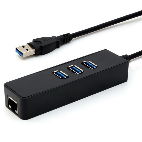 USB 3.0-hub, 3 porter med RJ45 10/100/1000 Gigabit Ethernet-nettverksadapter for Ultrabooks, bærbare datamaskiner, nettbrett og mer