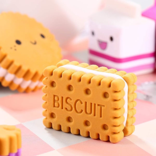 6 kpl 3D Cute Erasers Biscuit Milk Pencil Eraser lelu opiskelijoille, lapsille, koulutarvikkeet, pelipalkinnot syntymäpäivälahjat juhlasuosikki lapsille