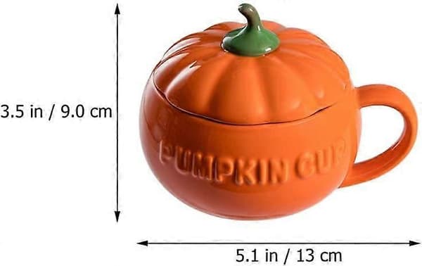 Halloween Pumpa Keramiska Kaffemuggar Kaffemugg med Lock Soppmugg för Hemmet (Orange)