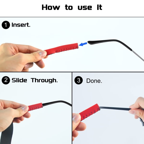 6-pakks neopren elastisk snorholderbånd, brilleholder