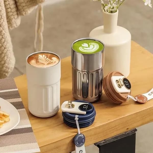 Elegant isoleret krus 450ml - sort - rustfrit stål - med smart temperaturdisplay - til kaffekrus