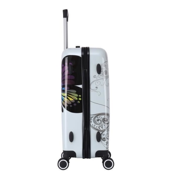 Keskikokoinen matkalaukku 4 pyörää 65cm "Butterfly" Valkoinen jäykkä polykarbonaatti - Kärry ADC