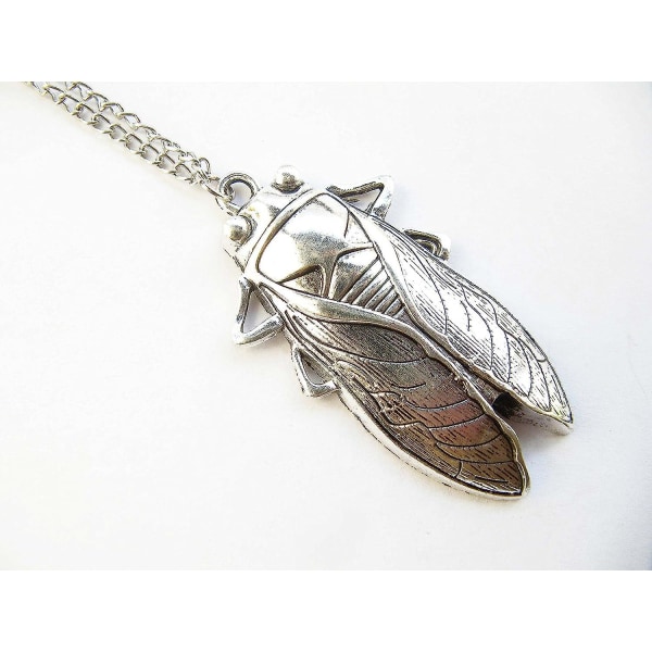 Cicada halskæde, cikade vedhæng halskæde, gammelt sølv insekt halskæde, cikade smykker, bug smykker