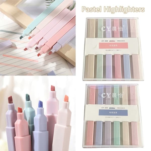6 pastellinväristä korostuskynää