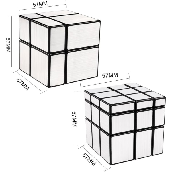 Magic Cube 2x2x2 3x3x3 Puslespil Terning Spejlblokke Bundt Uregelmæssig Speedcube Ulige 3D-puslespil Cube Legetøj Sølv (2 Pack)