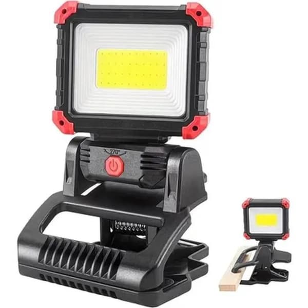 Ultrasterk LED-arbeidslampe med magnetisk klemme. 3 moduser, 270°/180° rotasjon, USB, verksted/reparasjon/camping.