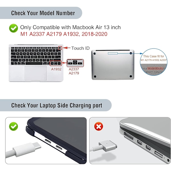 Etui kompatibel med Macbook Air 13 tommer M1 A2337 A2179 A1932, udgivet i 2021-2018 Frosted Black