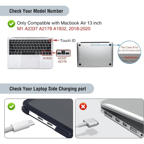 Etui kompatibel med Macbook Air 13 tommer M1 A2337 A2179 A1932, utgitt i 2021-2018 Frosted Black
