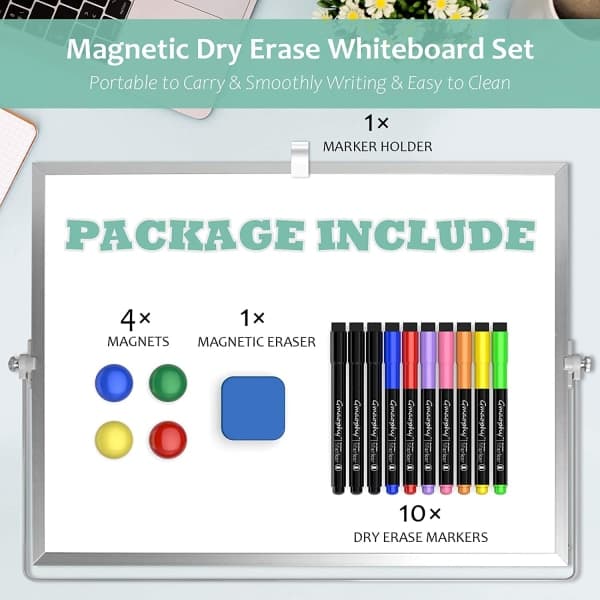 Tørrslettbar whiteboard, 16\" x 12\" stort magnetisk skrivebord 16 x 12