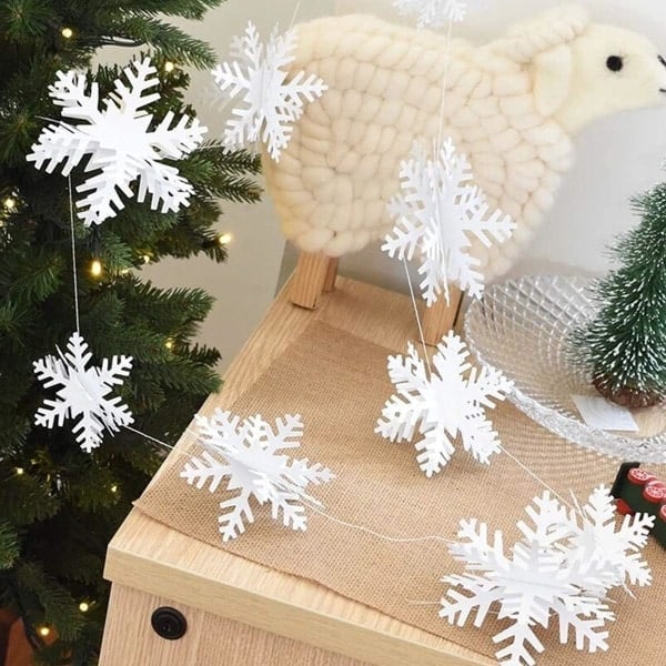Vinterjulhängande Snöflingor Dekorationer, 12 st 3D Glittriga Stora Vita Snöflingor för Jul Vinterland Semester Nyårsfest Hem