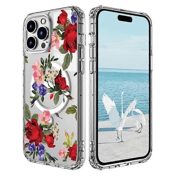 Skal för iPhone 16 Pro Max Kompatibelt med MagSafe Blommönster Tryck TPU+PC Telefonskydd