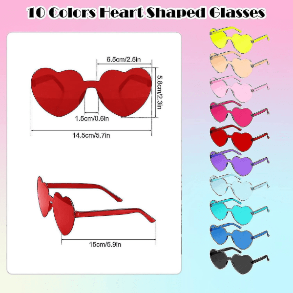 Hjertebriller 10 stk. Hjertesolbriller uden indfatning Kærlighed Hjerteformede briller Transparente farvede hjertebriller Multipack Fashion Funky Eyewear Fo Y