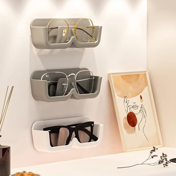 Glasögonförvaringslåda Väggmonterad Solglasögon Organizer Ställ Glas White