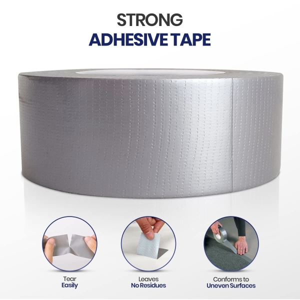 Sølv Duct Tape 50mm X 20m | Sterkt selvklebende Gaffer Tape Vannmotstand | Tøytape for innendørs/utendørs (pakke med 1)