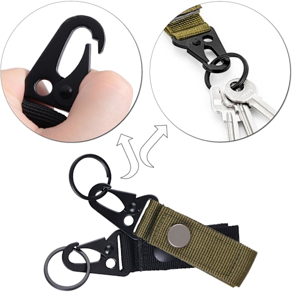 Taktisk belte nøkkelholder nøkkelring belteklips webbing spenne stropp belte nøkkelring for backpacking utendørs camping fotturer Black