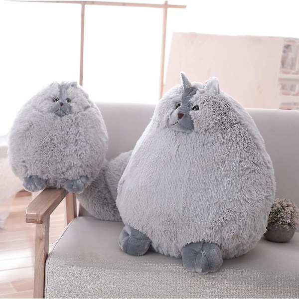 Plushdjur Katt, Söta Mjuka Pluschdjur Katter, Vit Fylld Katt, Födelsedag Jul för Barn, Pojkar, Flickor, Fet Katt Fylld Leksak (W Gray 10 Inches