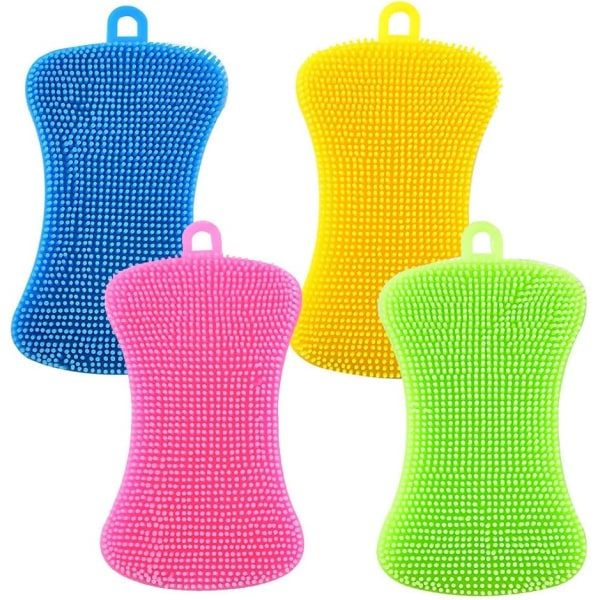 4 stycken (gul+blå+grön+rosa) Silikon skål med svamp