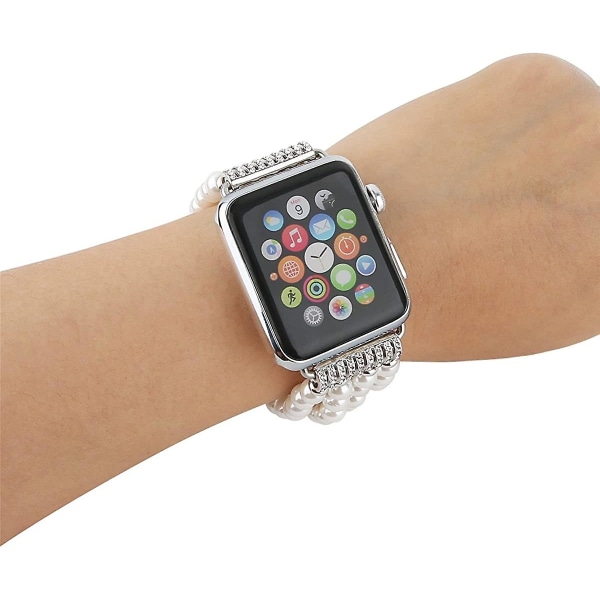 Kompatibel med Apple Watch Band 38mm 42mm Dame Iwatch Bands Series 7/6/5/4/3/2/1, håndlaget beaded elastisk elastisk perlearmbånd erstatningsrem F