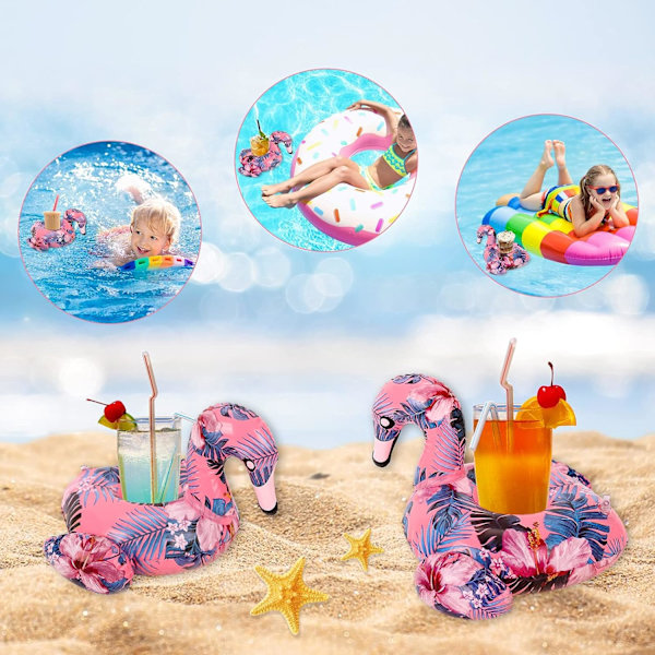Oppblåsbare drikkeholdere for basseng 2PCS Flamingo koppholder basseng oppblåsbare for barn voksne, basseng drikkeholder flyter tilbehør