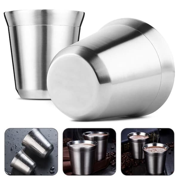 Espressokopp - MOMOTOU - 304 Rostfritt Stål - Dubbelvägg - 80 ml - Silver