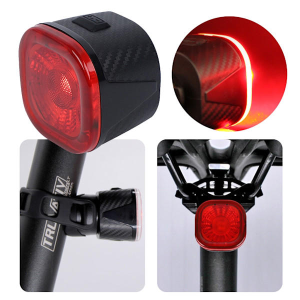 Cykelbaklykta med sensor, bromsdetektering, USB-laddning, säkerhetsljus
