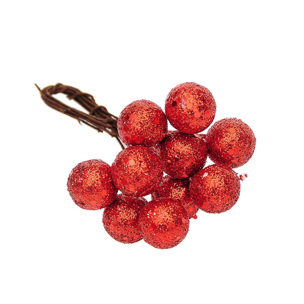 10 stk 2 cm Mini kunstig julegren med frugt skinnende julebær dekorative bolde til bryllup hjem indkøbscenter (rød)