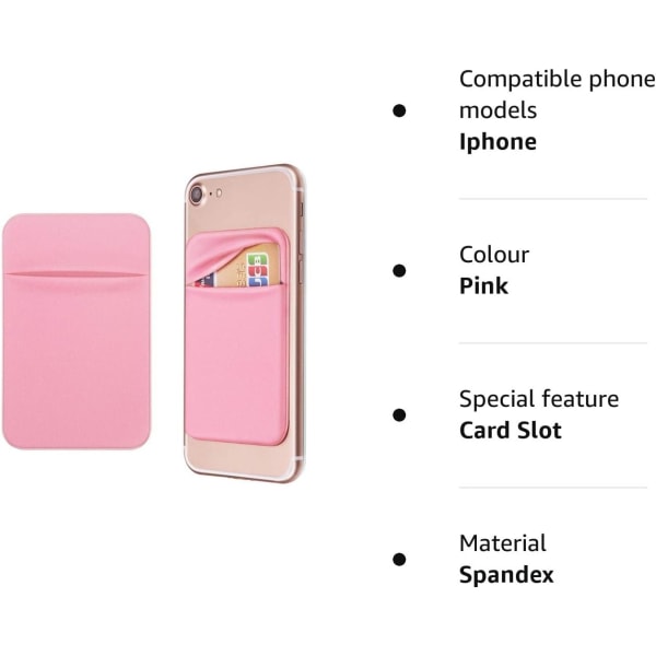 Mobiltelefonficka Självhäftande korthållare Stick On Plånboksfodral med självhäftande kort-ID Kreditkort ATM-korthållare för 2-pack (rosa)