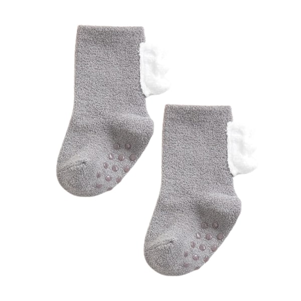 1 Par Toddlerstrumpor Tjocka Söta Sulor 3D Mjuka Håller Varma Korallfleece Dinosaurieutseende Babygolvstrumpor för Sovning Grey L