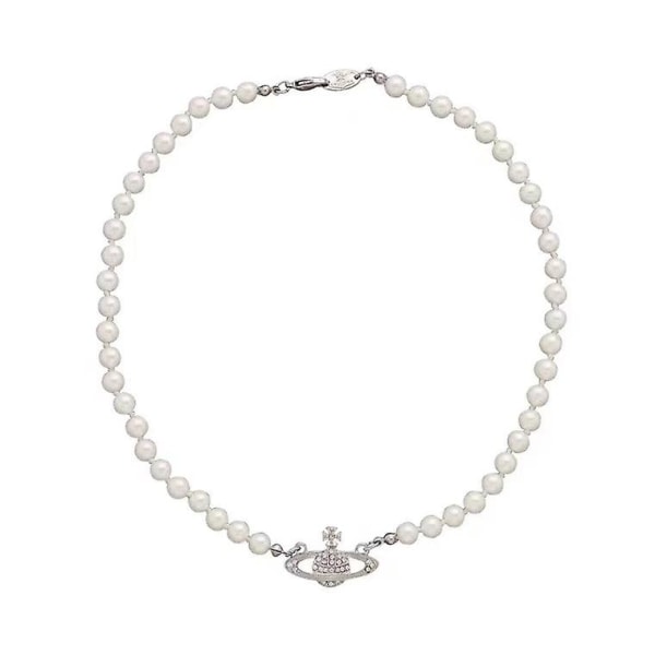 Pärlhalsband Saturn Crystal Rhinestone Halsband Imitation Pearl Choker Halsband Saturn Pearl Necklace