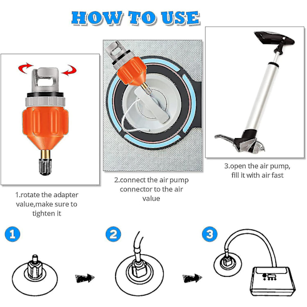 2-pack Uppblåsbar Båt Sup Pump Adapter Luftpump Konverterare Inflator Huvudkontakt, Orange