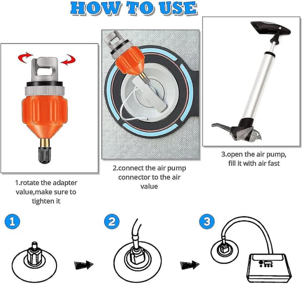 2-pak Oppblåsbar Båt Sup Pump Adapter Luftpumpe Konverterer Inflator Hodekontakt, Oransje