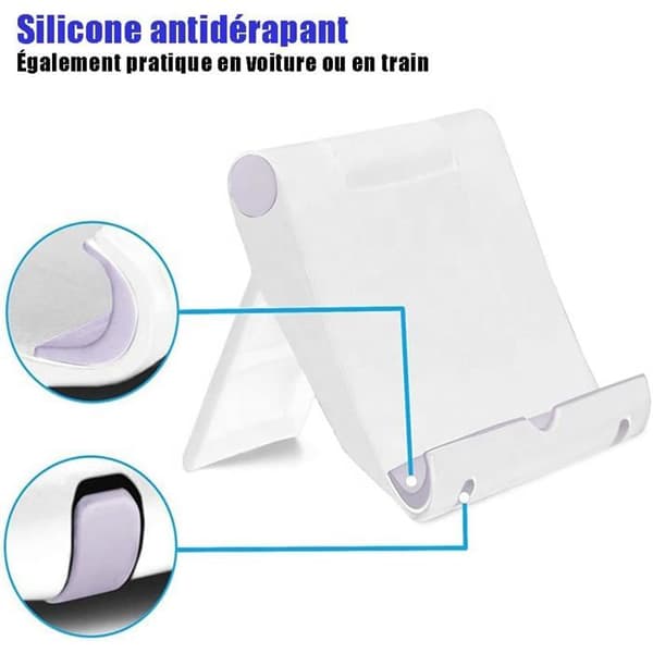 Bærbart hvidt skrivebords telefonstativ, 360° foldbar telefonholder, justerbar smartphoneholder til iPhone og Android-telefoner
