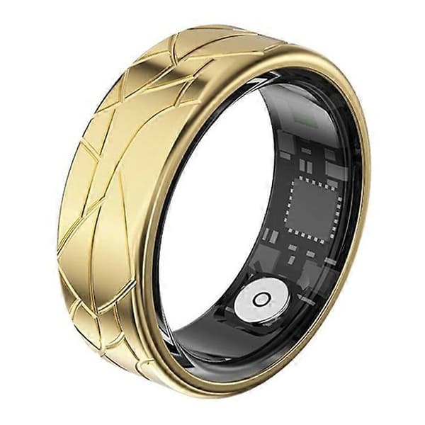 17.4mm~21.5mm Smart Ring med sprickdesign, multifunktionell hälsoövervakning och laddningsfodral Size 9 Gold