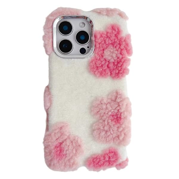 Blødt TPU-etui med plysblomst til iPhone 16 Pro Max